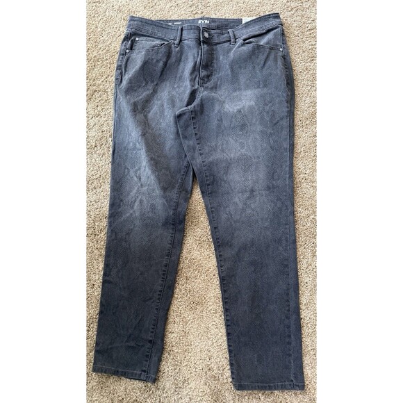 Evri Jeans Women 16W Gray Denim Snake Print Dark Wash Skinny Flat Front Slim NWT - Picture 1 of 9